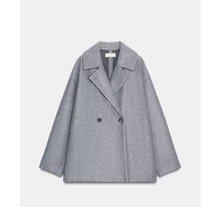 Zara Double-Breasted Pea Coat - Light Gray